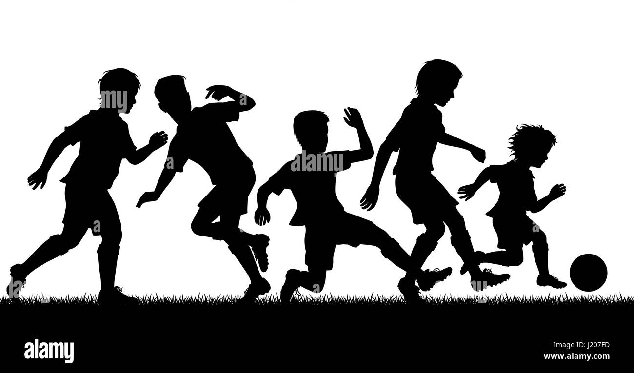 Silhouette vecteur modifiable d'un jeune garçon de battre les garçons plus âgés au football avec les chiffres comme objets séparés Illustration de Vecteur