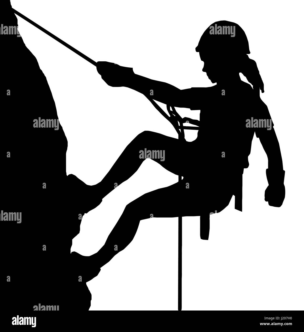 Image d'une femme isolée Abseiler une escalade Rock Face Illustration de Vecteur