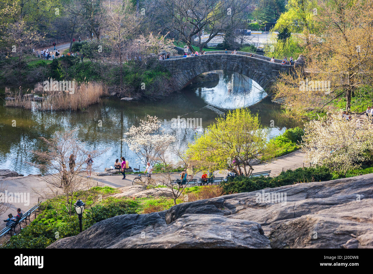 Le printemps à New York Central Park, Gapstow Bridge Banque D'Images