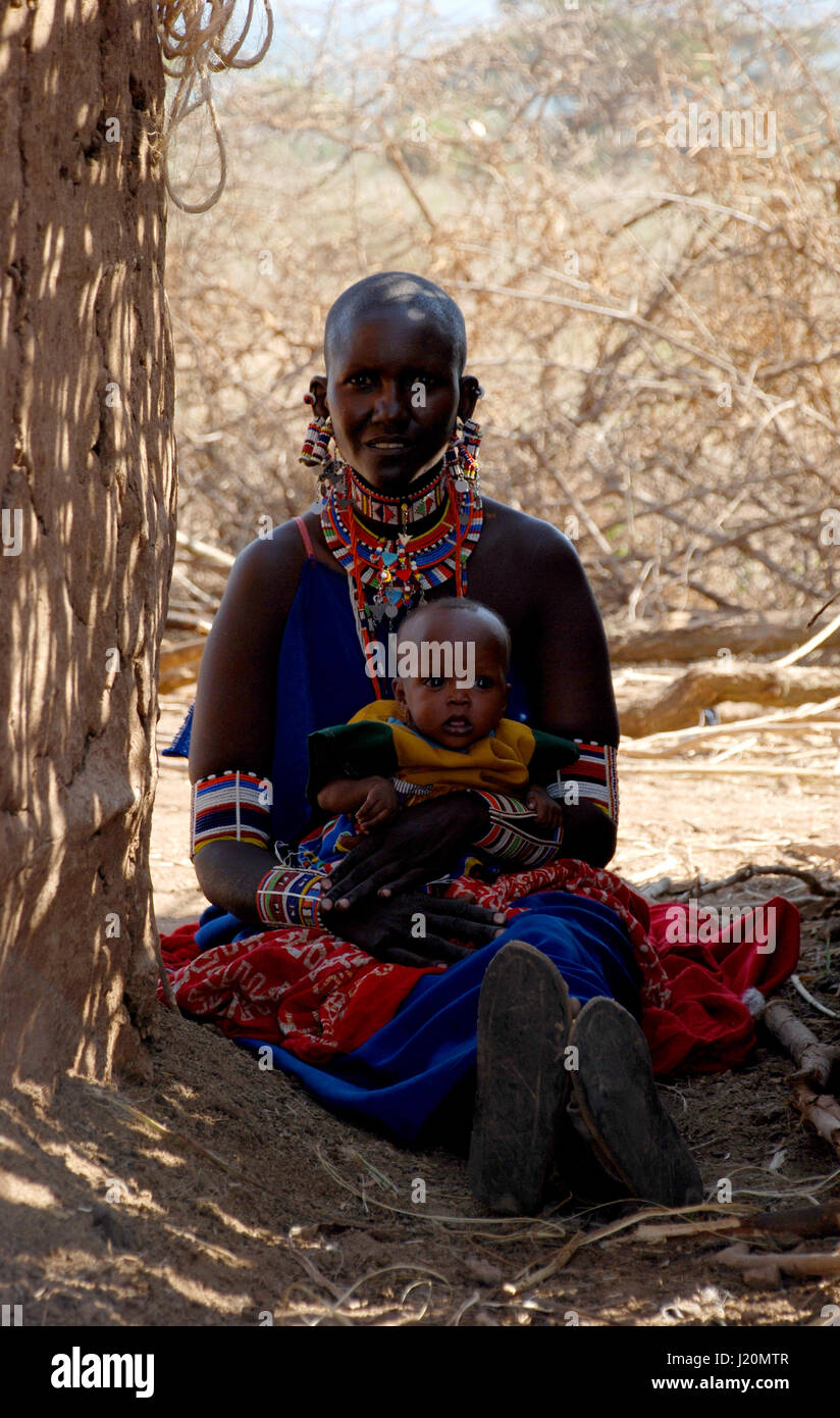 La mère et l'enfant masaï, Kenya Banque D'Images