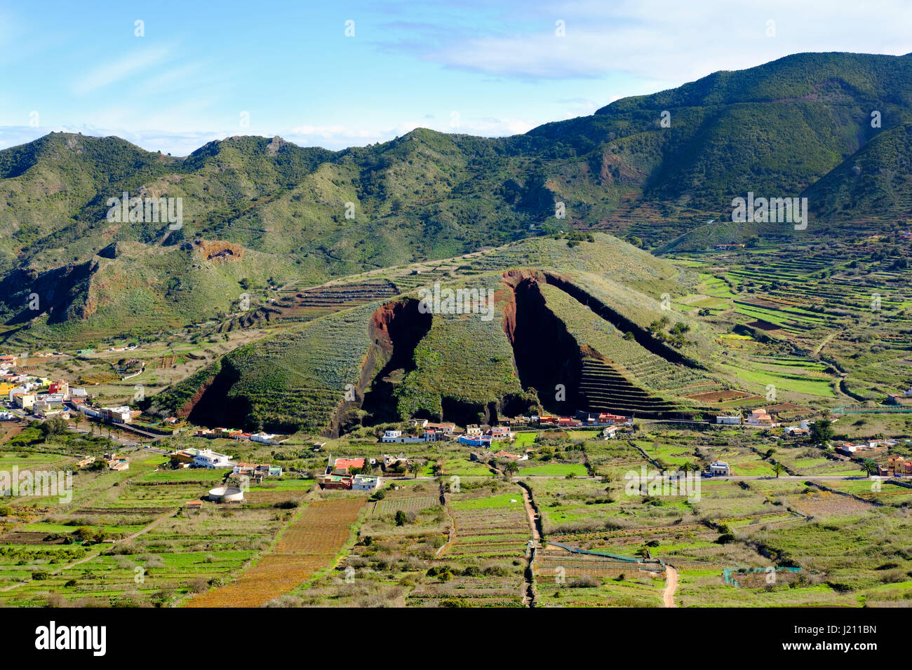 Lavakies-Abbau Furchen durch, Montaña del Palmar, El Palmar, bei Buenavista del Norte, Teno-Gebirge, Parque Rural de Teno, Teneriffa, Kanarische Insel Banque D'Images