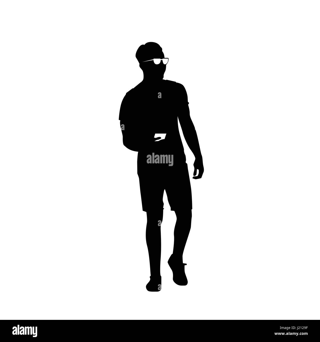 L'homme silhouette noire Utiliser Cell Smart Phone pleine longueur permanent sur fond blanc Illustration de Vecteur