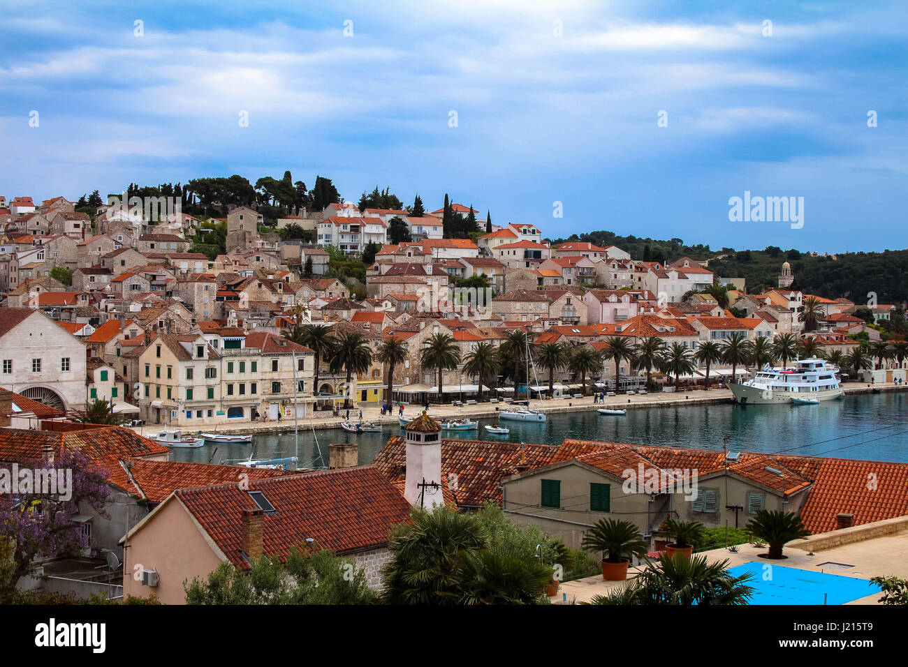 Scenic l''île de Hvar Croatie . Vue panoramique de la vieille ville Banque D'Images
