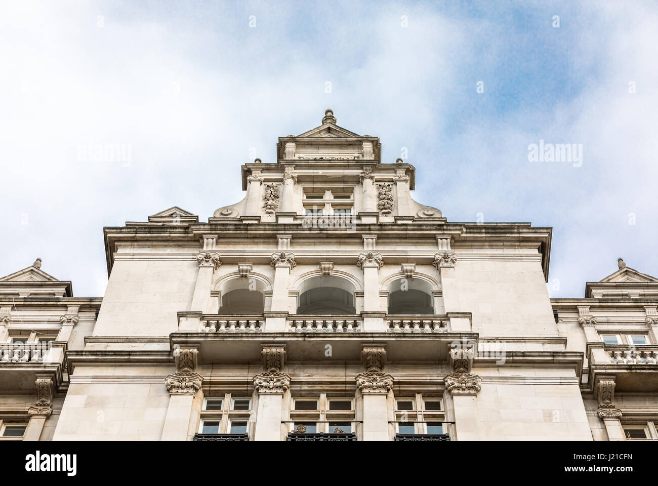 Détail de la riche façade d'un vieux bâtiment de Londres, Londres, Angleterre, Royaume-Uni Banque D'Images