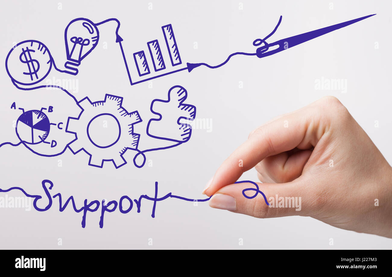 La technologie, internet, business et marketing. Jeune femme d'affaires écrit word : Support Banque D'Images