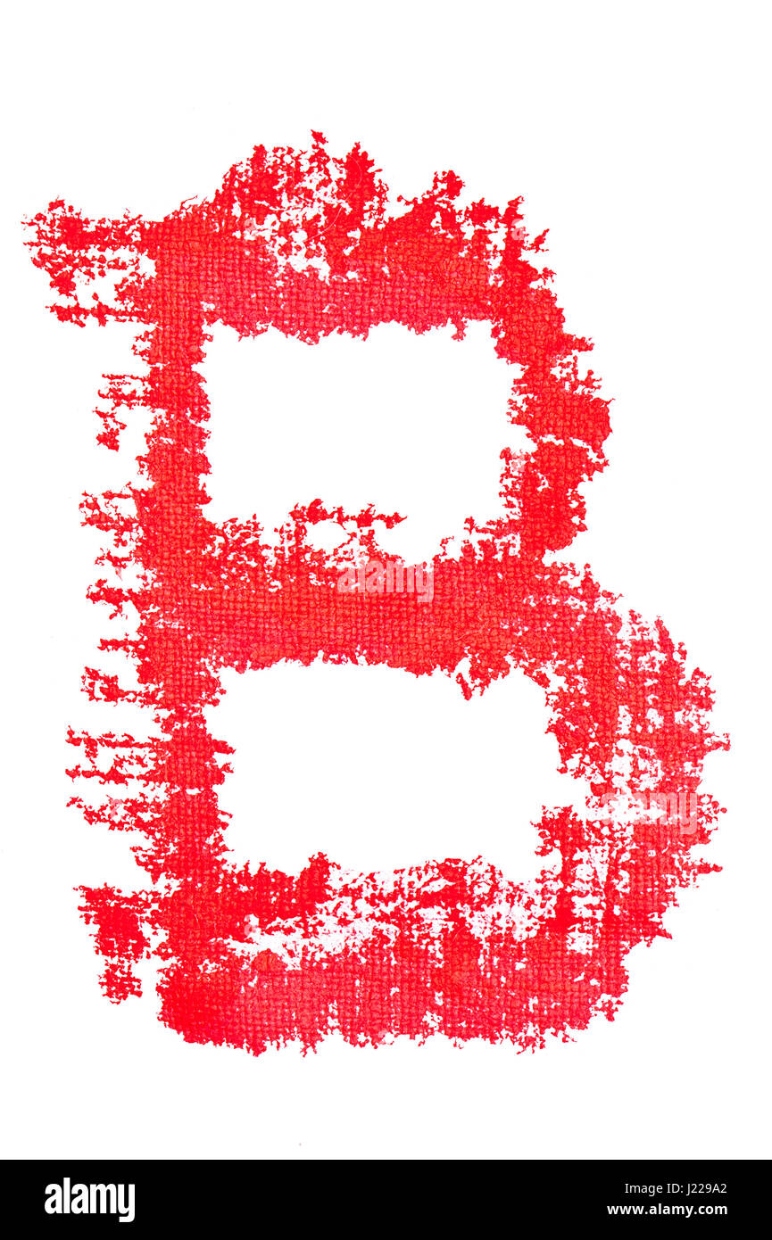 Lettre majuscule isolé B faite de tissu rouge à lèvres avec texture Banque D'Images