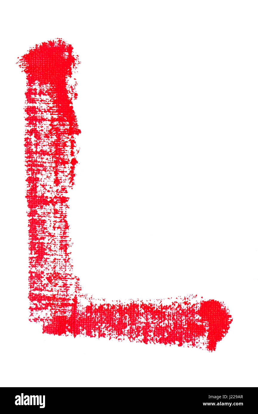 Lettre majuscule isolée L n'a fait de rouge à lèvres avec texture tissu Banque D'Images