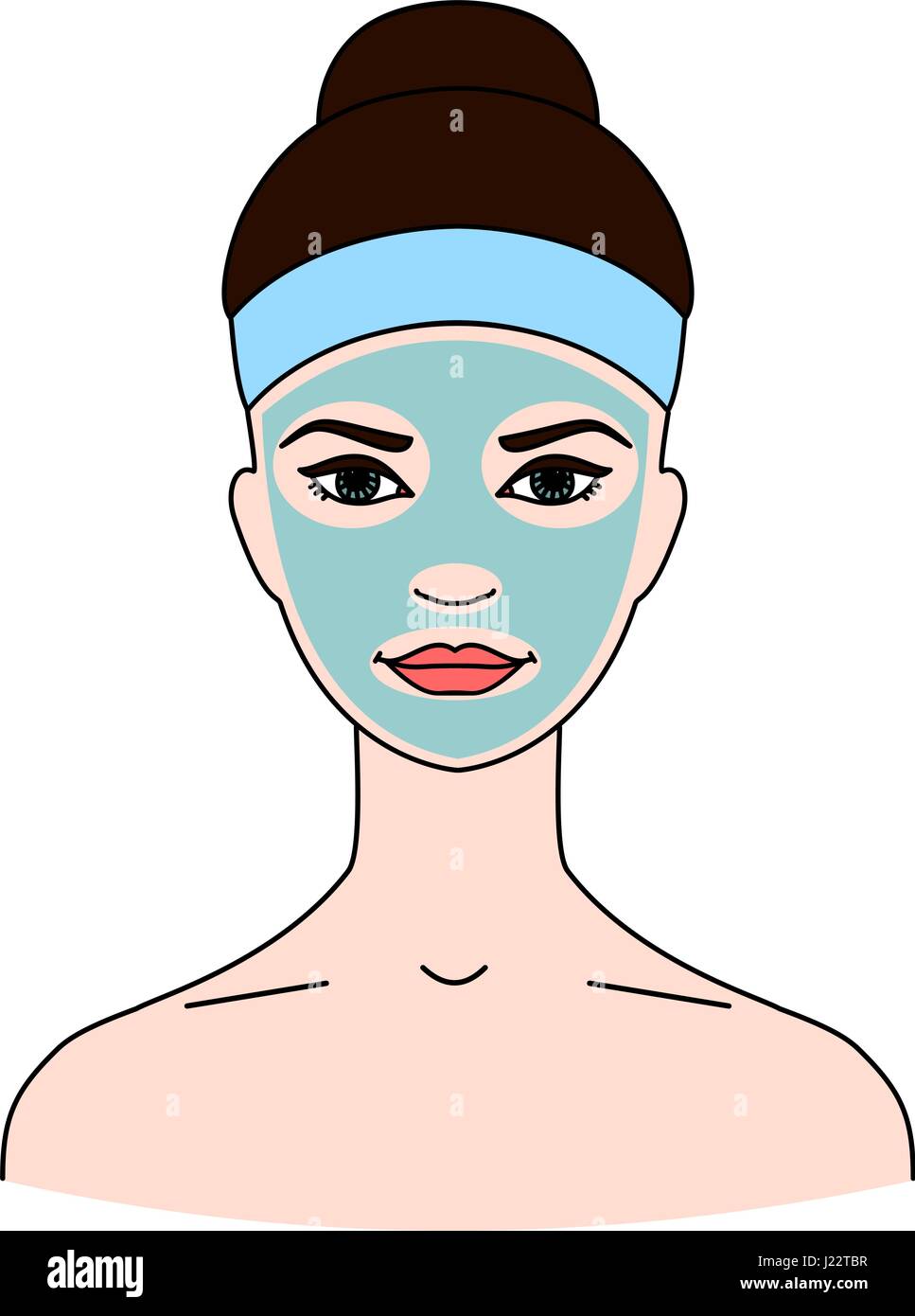 Thérapeutiques cosmétiques pour le visage masque kaolin bleu sur fond blanc. Illustration de Vecteur