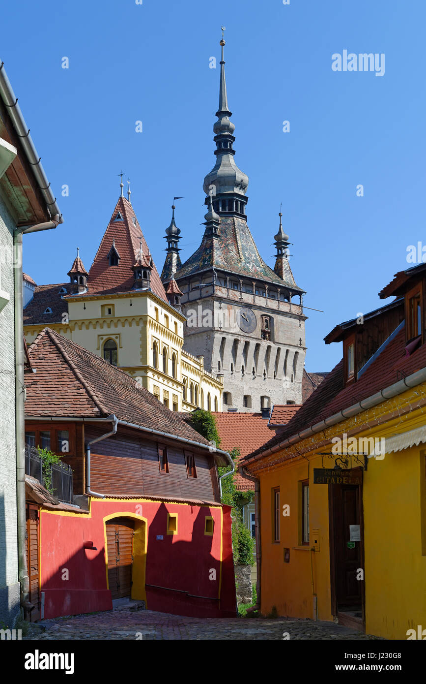 Stundenturm. Oberstadt, Sighisoara, Schäßburg, Siebenbürgen Rumänien, Banque D'Images