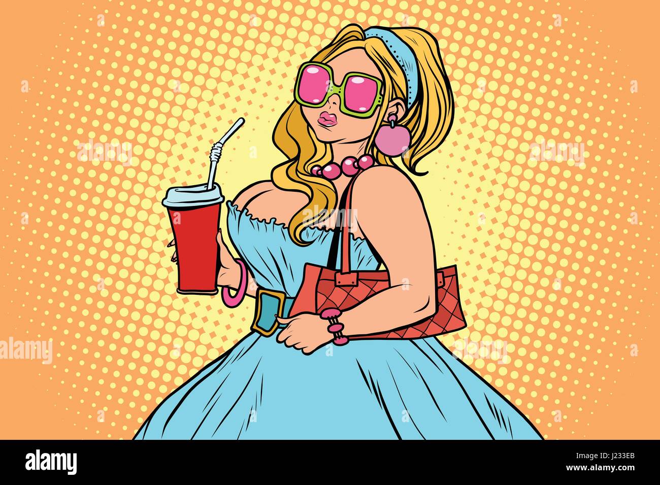 Busty belle jeune femme avec un coca dans la main Illustration de Vecteur