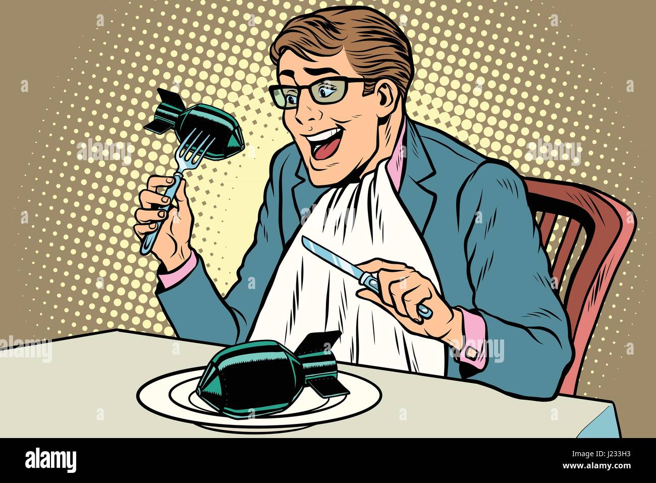 Mange le politicien bombe, concept de la guerre et de la paix Illustration de Vecteur