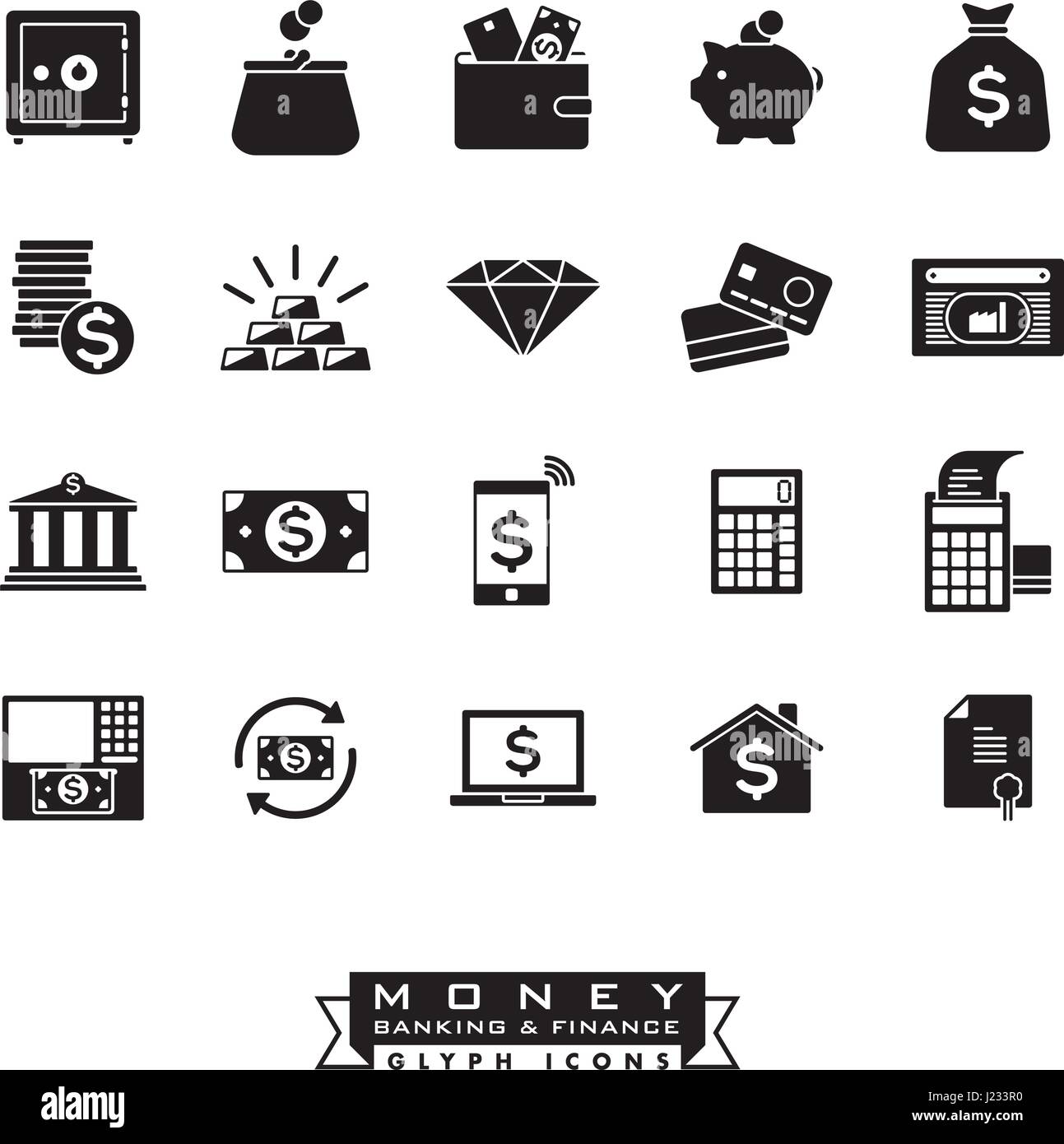 Collection de 20 l'argent, des banques et des finances solides connexes icons Illustration de Vecteur