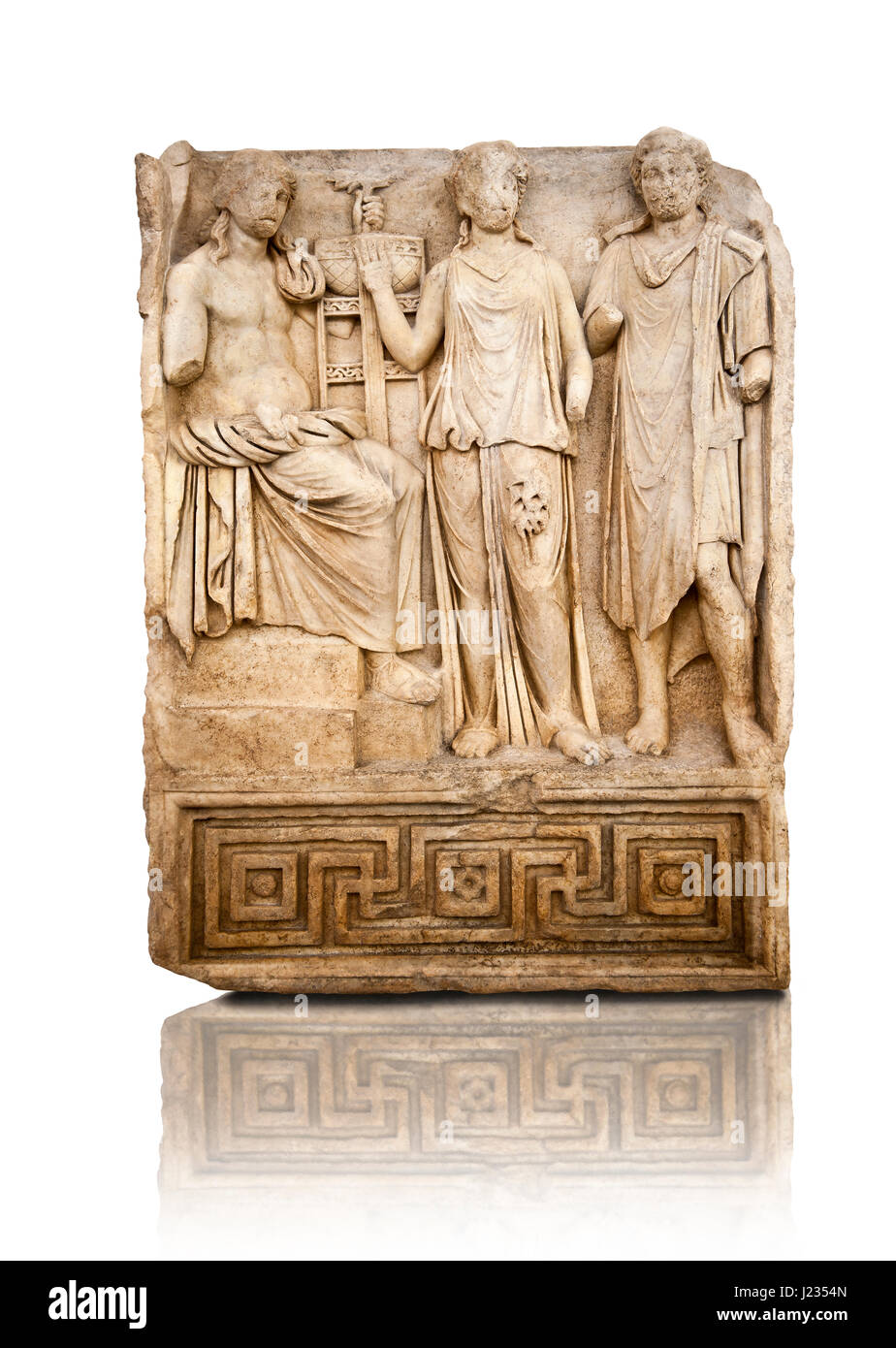 Temple romain de sculpture releif frise Apollo, Aphrodisias Musée, Aphrodisias, Turquie. Apollo est assis sur sa plate-forme surélevée avec son trépied à sa ora Banque D'Images