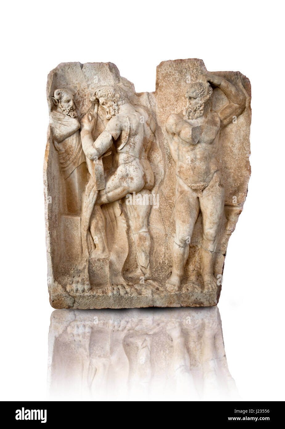 Photo de sculpture relief romain, Aphrodisias, Turquie, les images de l'art roman bas-reliefs. Héraclès se prépare à attaquer le géant libyen Antaios. Son Banque D'Images