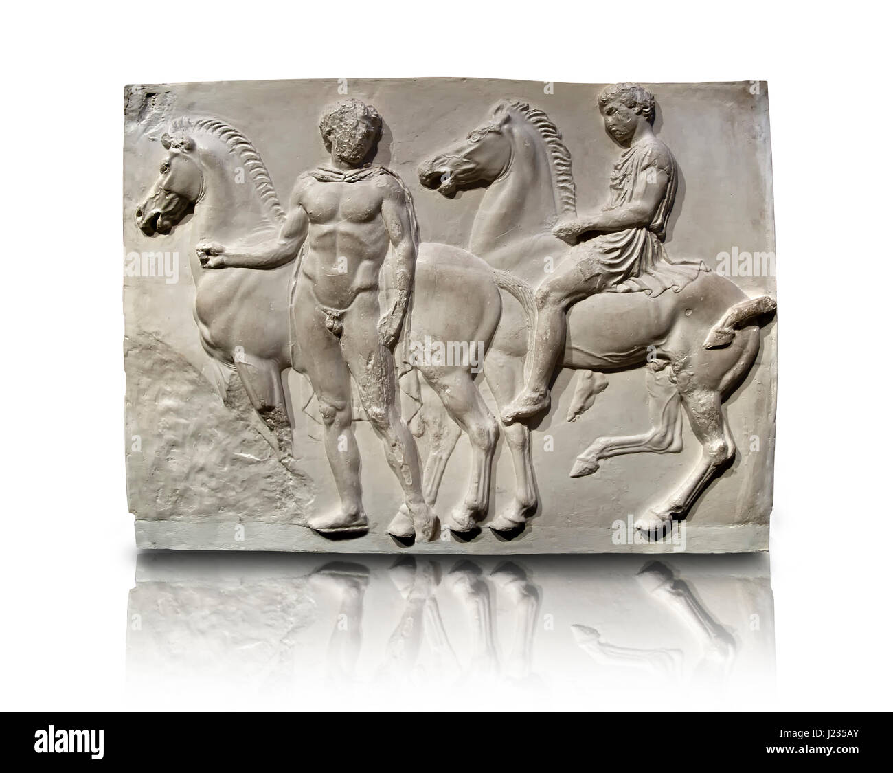 Releif Sculptures de la frise autour du Parthénon Block V. du Parthénon de l'acropole d'Athènes. Une exposition du Musée britannique connue sous le nom de Elgi Banque D'Images