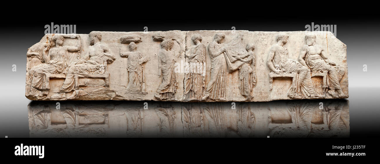 En Releif Sculptures de la frise du Parthénon est autour de bloc V 28 à 37 . Du Parthénon de l'acropole d'Athènes. Un Musée Britannique Exh Banque D'Images