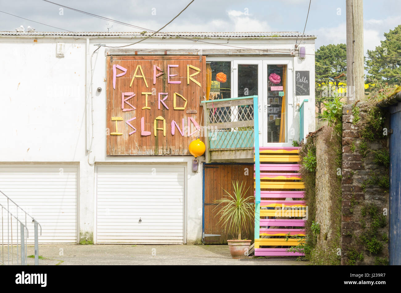 L'île aux oiseaux papier art gallery et shop à Salcombe, Devon Banque D'Images