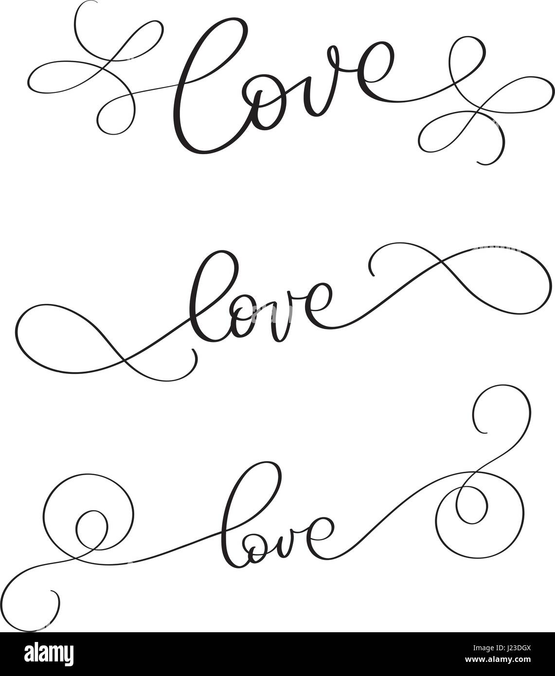 Ensemble de vecteur fait main vintage mot amour sur fond blanc. Lettrage calligraphie illustration EPS10 Illustration de Vecteur