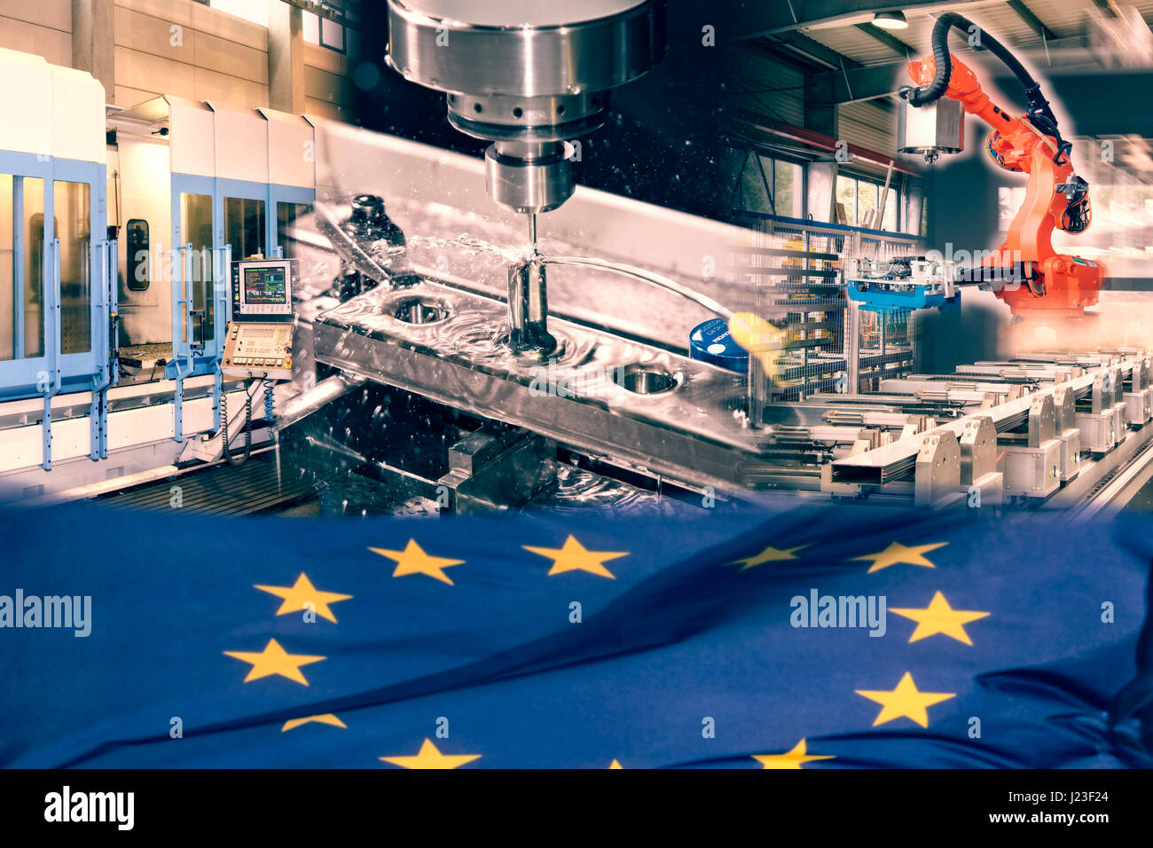 La production industrielle et de drapeau européen Banque D'Images