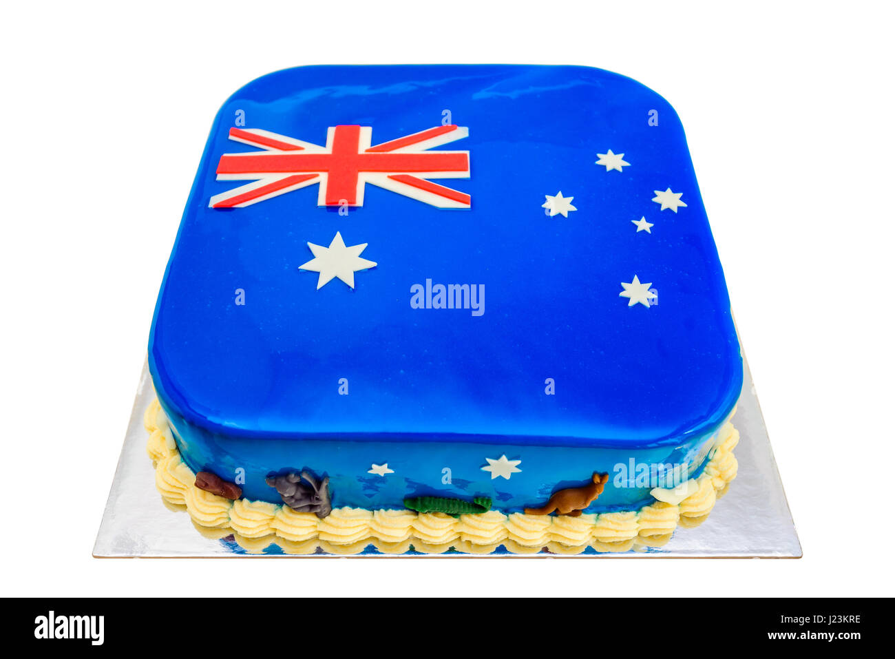L'Australie fait maison sur le thème de gâteau de la fête sous les couleurs du drapeau australien et décorées avec des koalas et des kangourous Banque D'Images