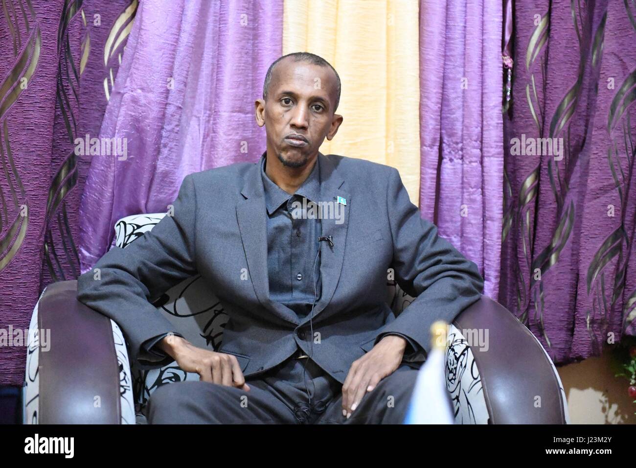 Vice-président Administration Galmudug Mohamed Hashi se réunit avec la Mission de l'Union africaine somalie 15 janvier 2017 dans Cadaado, la Somalie. (Photo de Mohamed Haji /UA-ONU par Planetpix) Banque D'Images