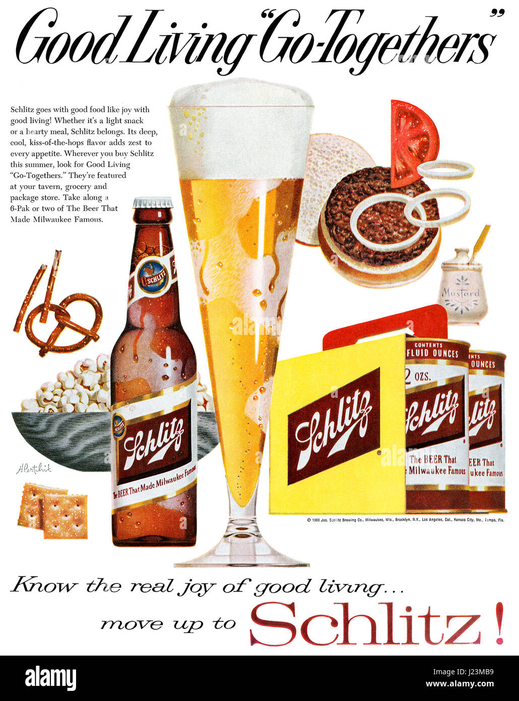 1960 publicité américaine pour la bière Schlitz. Banque D'Images