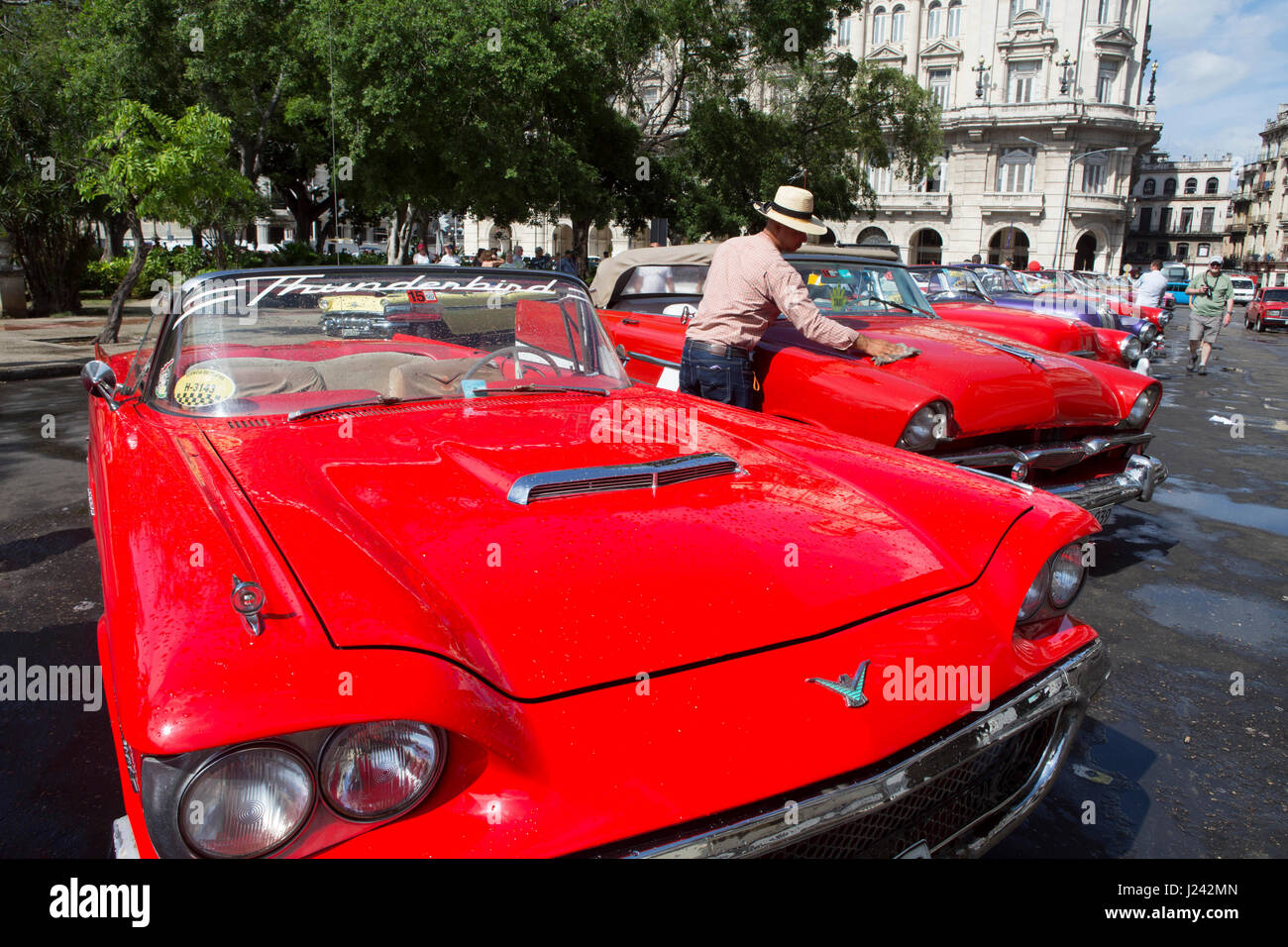 Voitures américaines classiques utilisées dans le taxi à La Havane. Banque D'Images