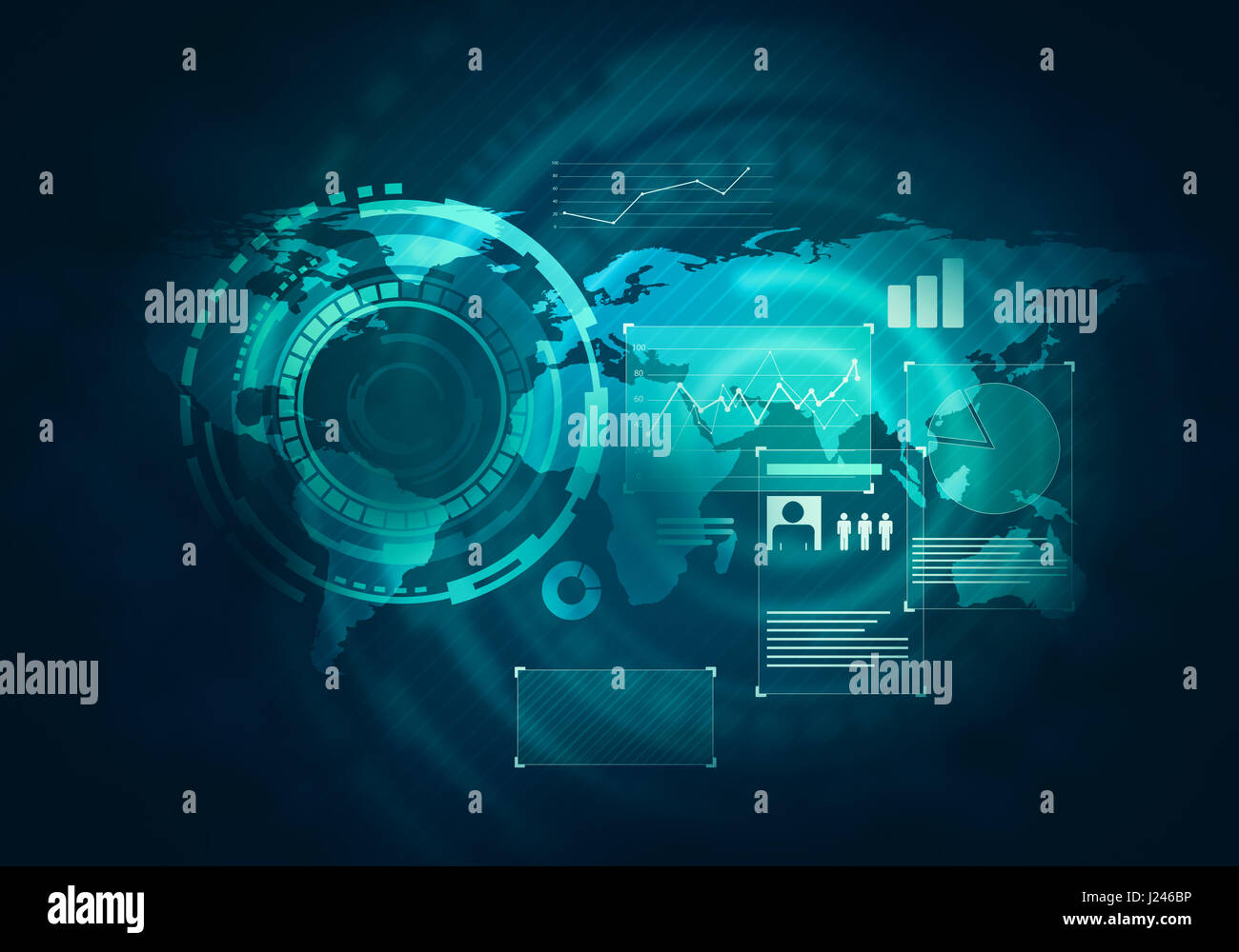 Résumé L'avenir, la technologie de l'entreprise bleu futuriste concept graphique virtuelle HUD interface utilisateur à écran tactile Banque D'Images