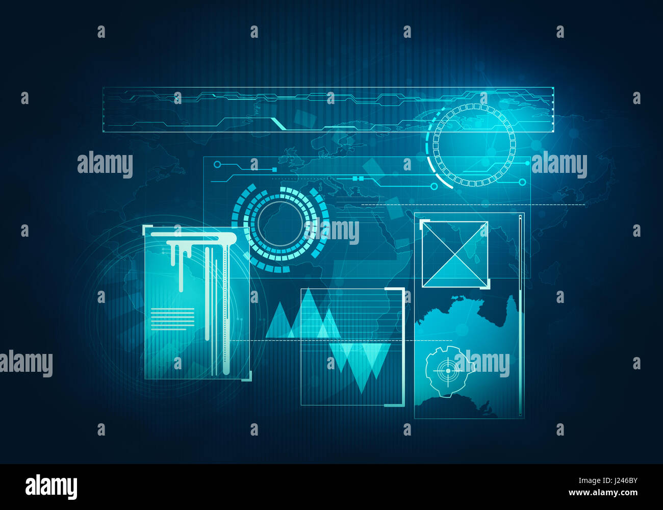 Résumé L'avenir, la technologie de l'entreprise bleu futuriste concept graphique virtuelle HUD interface utilisateur à écran tactile Banque D'Images