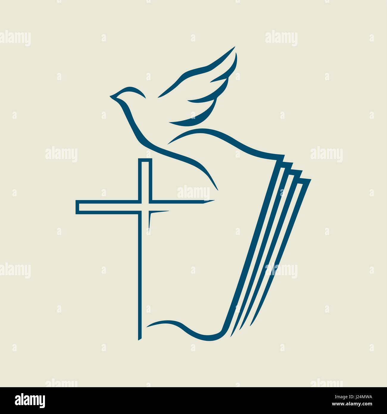 Logo de l'église. Symboles chrétiens. La croix de Jésus, la bible