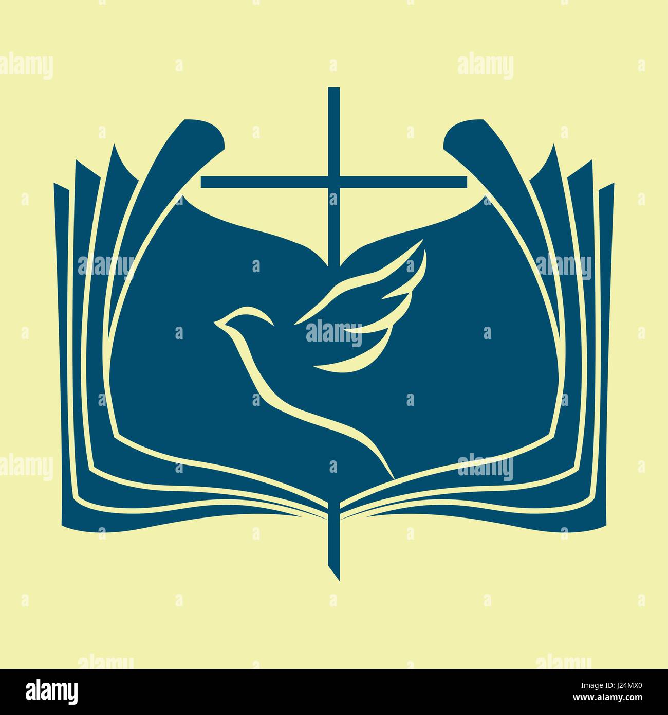 Logo de l'église. Symboles chrétiens. La croix de Jésus, la bible