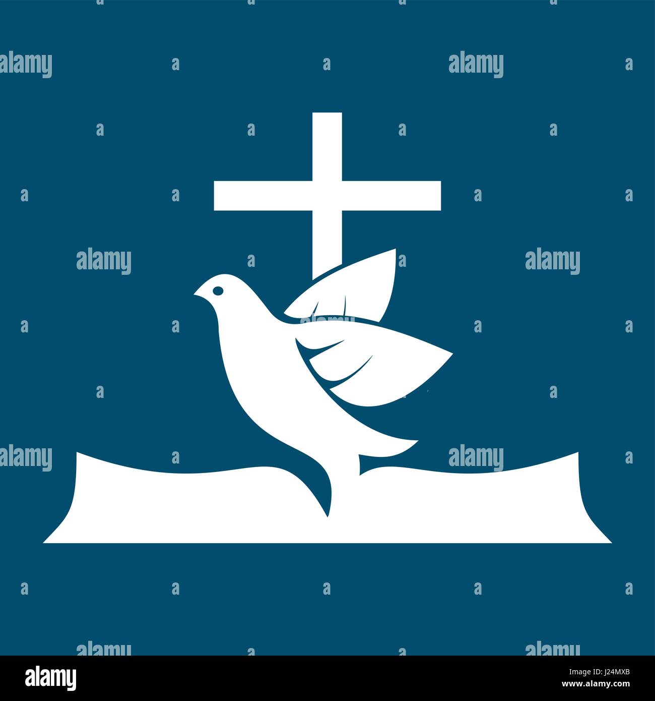 Logo de l'église. Symboles chrétiens. La croix de Jésus, la bible