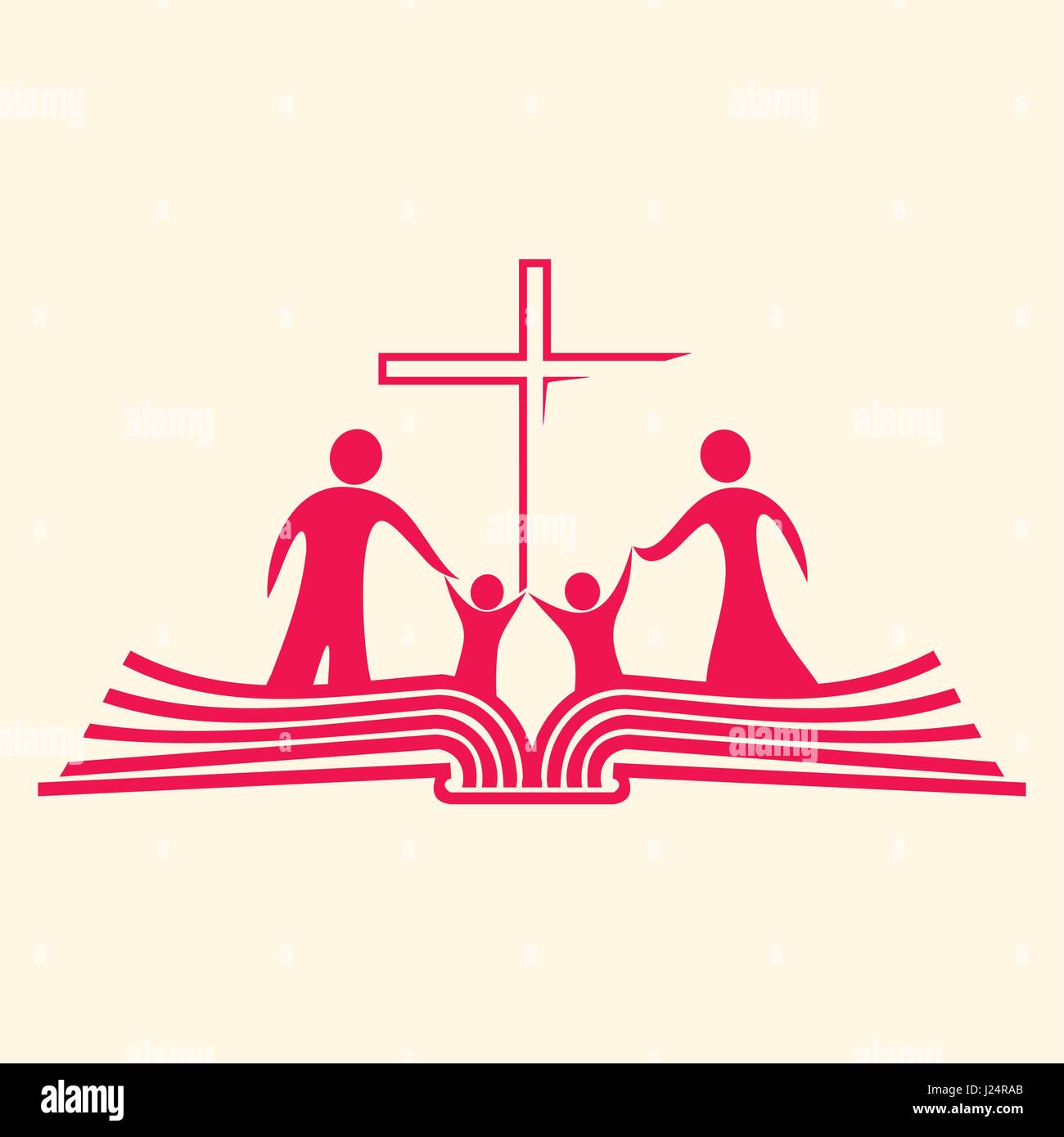 Christian imprimer. Symboles de la Bible. Une famille chrétienne fondée