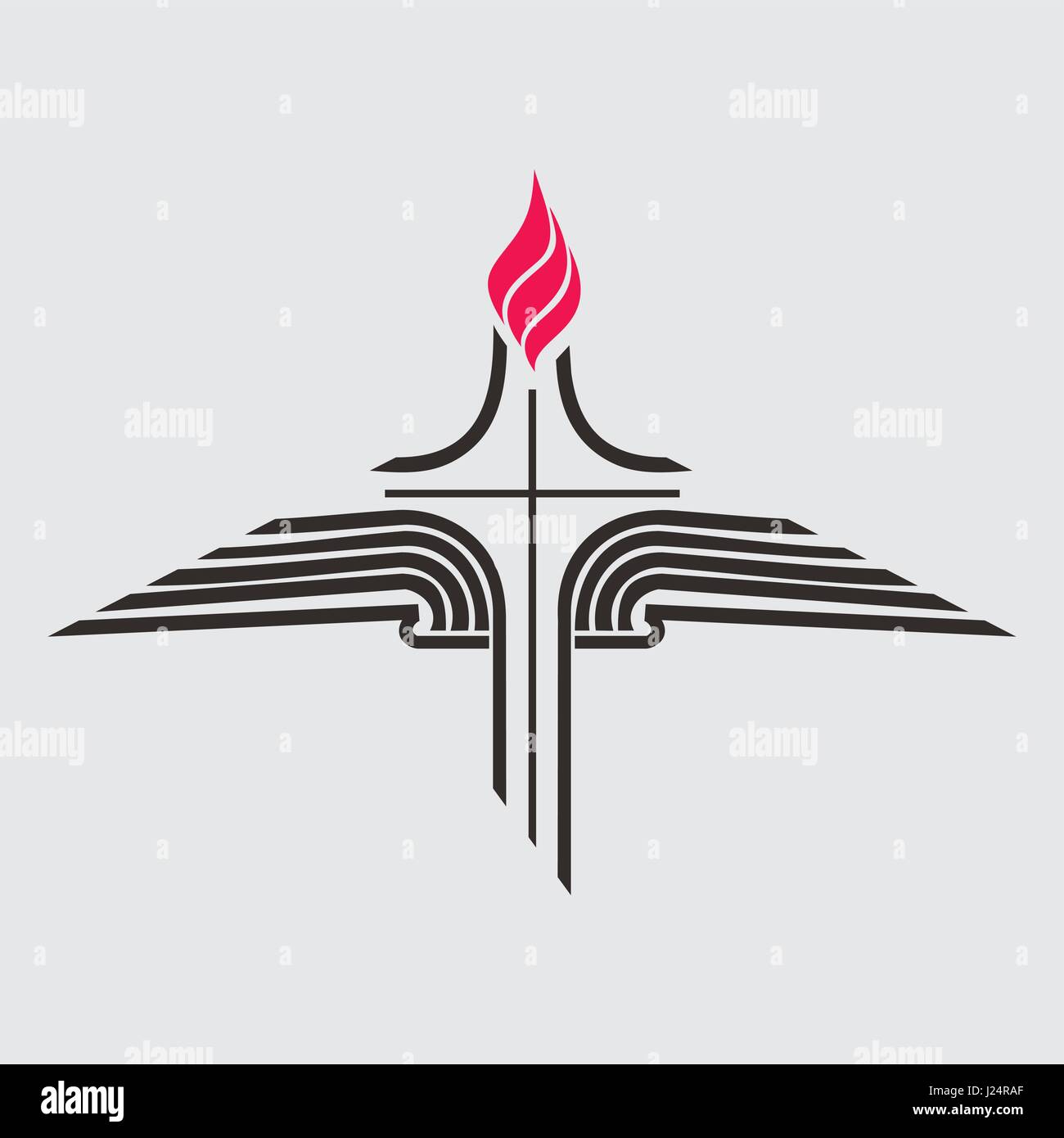 Christian Imprimer Symboles De La Bible Bible Ouverte Croix Et De La Flamme Image Vectorielle Stock Alamy