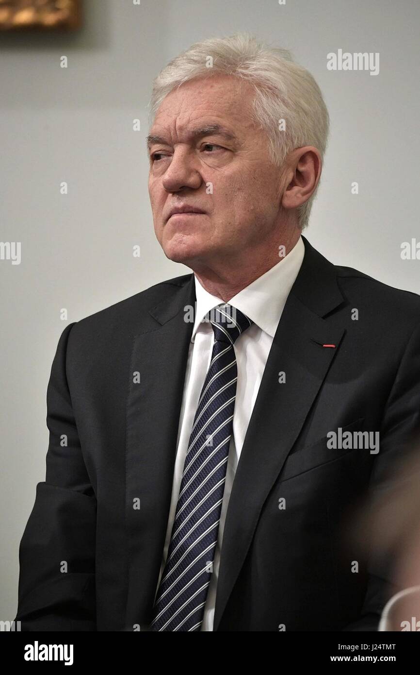 Chef de la Banque mondiale, l'investissement privé Groupe Volga Gennady Timchenko lors d'une réunion de la Société géographique de Russie Conseil d'administration le 24 avril 2017 à Saint-Pétersbourg, en Russie. Banque D'Images