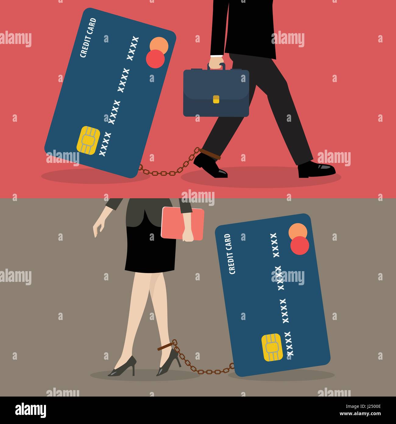 L'homme d'affaires et femme d'affaires avec charge de carte de crédit. Concept d'affaires Illustration de Vecteur