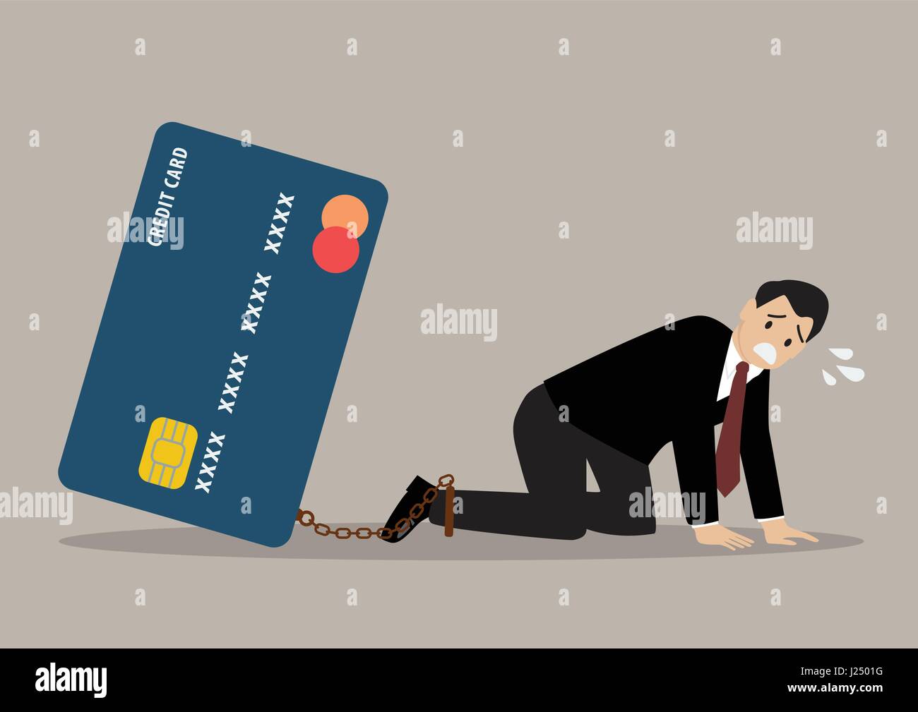 Desperate businessman avec charge de carte de crédit d'entreprise. Illustration de Vecteur