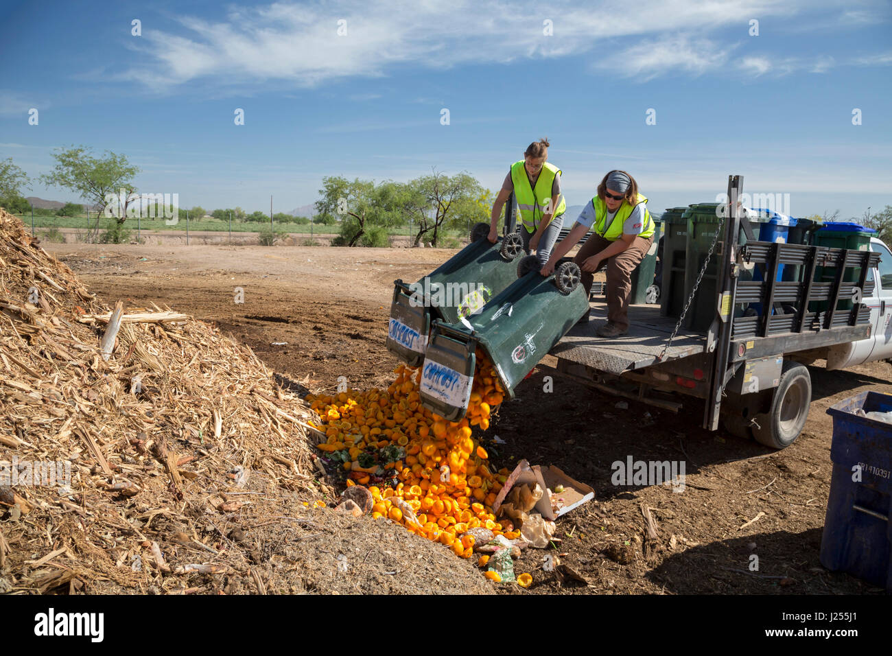 Tucson, Arizona - Le Compost les chats, une organisation étudiante de l'Université de l'Arizona, les composts de déchets alimentaires de la ville de Tucson, la détournant de landf Banque D'Images