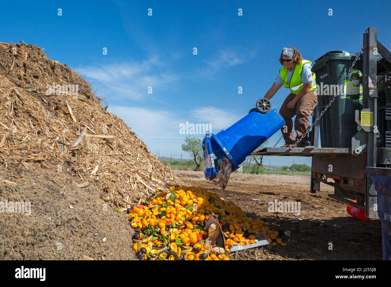 Tucson, Arizona - Le Compost les chats, une organisation étudiante de l'Université de l'Arizona, les composts de déchets alimentaires de la ville de Tucson, la détournant de landf Banque D'Images