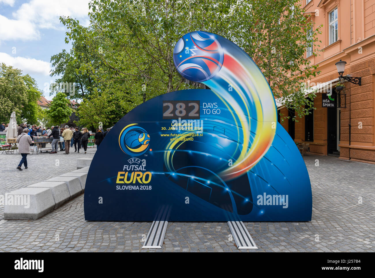 Le décompte des jours jusqu'à ce que le championnat de futsal de l'UEFA 2018, Ljubljana, Slovénie Banque D'Images