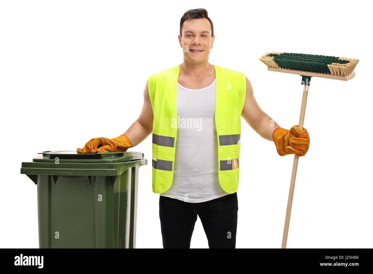 La collecte des déchets avec une poubelle et un balai isolé sur fond blanc  Photo Stock - Alamy