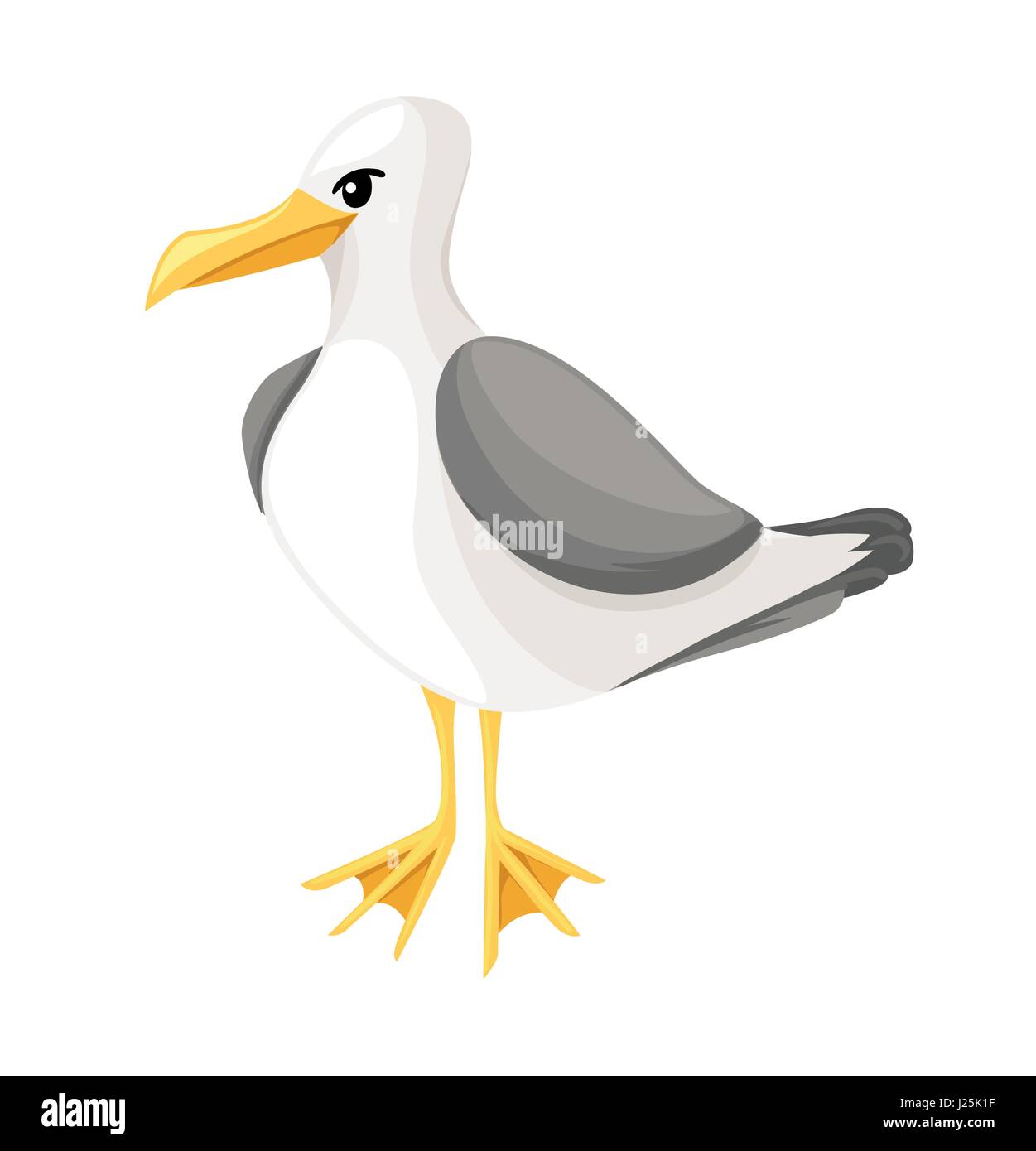 Seagull sur un fond blanc dans le style dessin animé, des oiseaux de mer océan icône ou bouton de style plat, isolé vector illustration Illustration de Vecteur