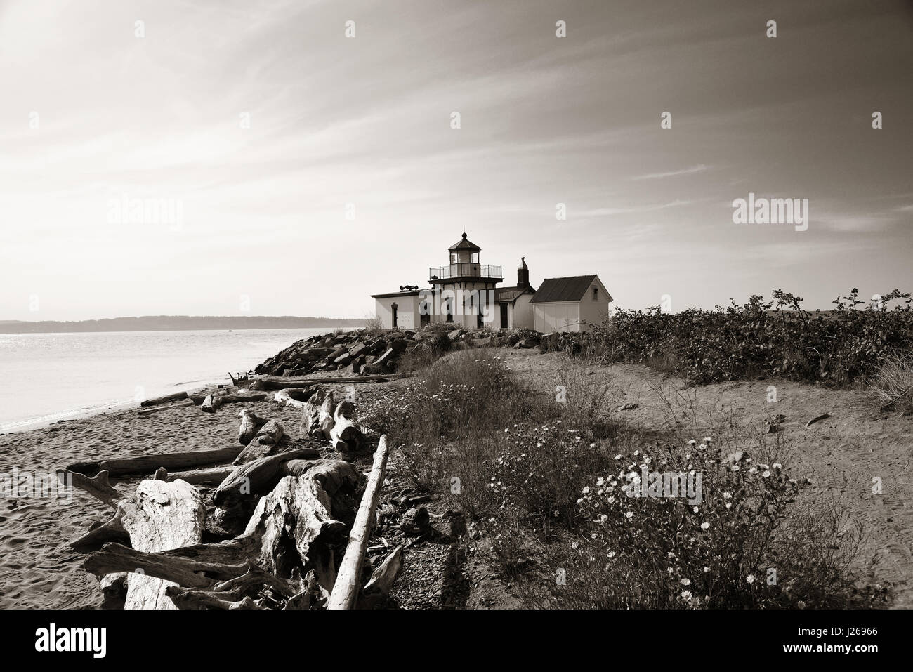 Le phare de West Point à Seattle, WA. Banque D'Images