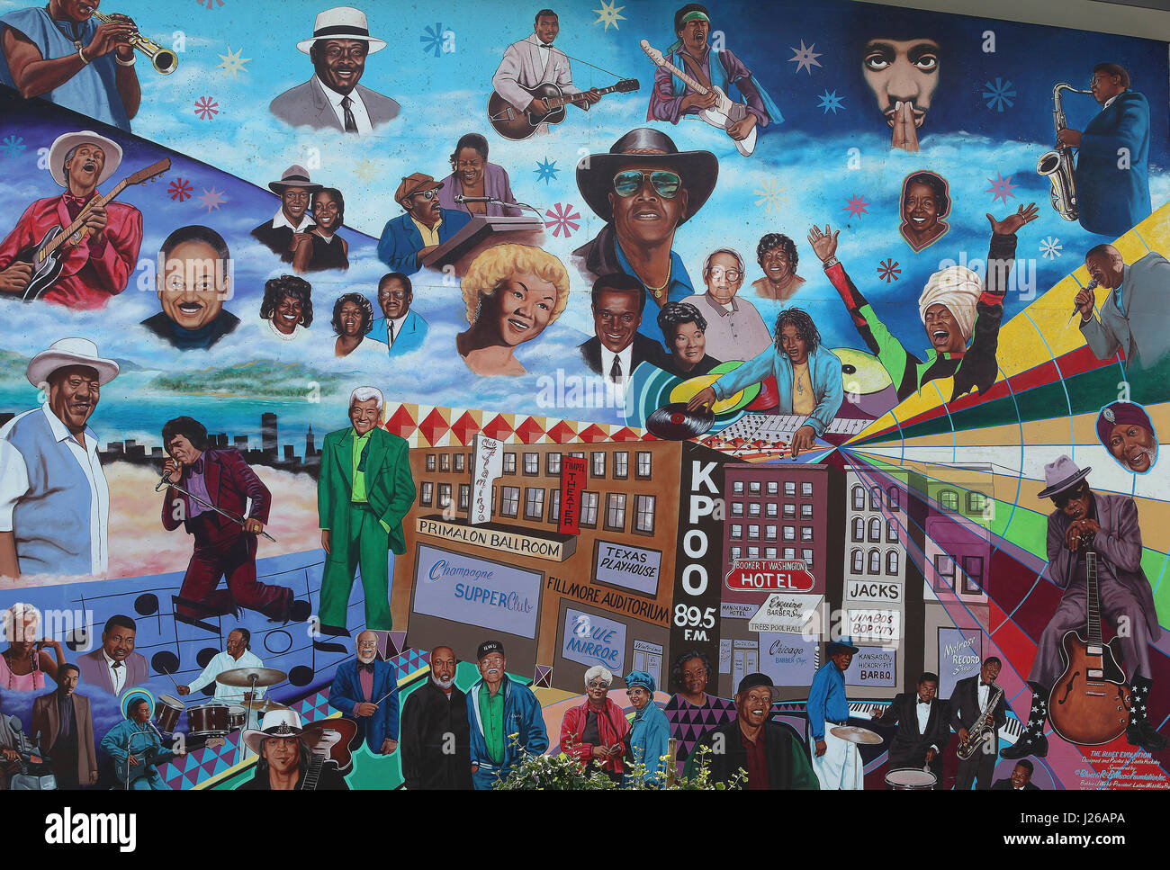 San Francisco, USA : peinture murale célébrant la musique noire américaine Banque D'Images