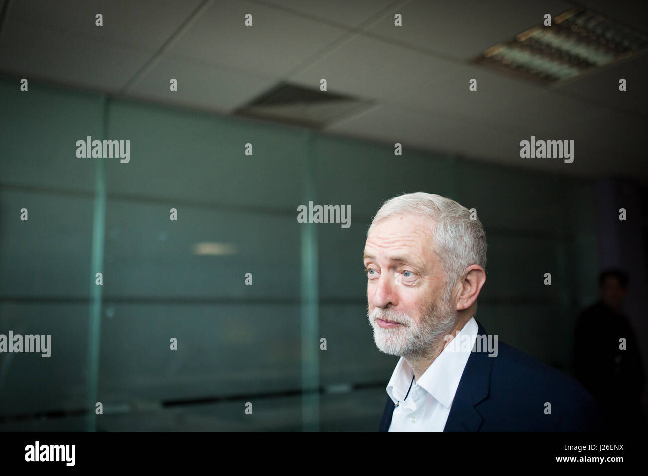 JEREMY CORBYN leader du parti à l'unisson des bureaux, banque, Manchester chasse aujourd'hui (samedi 22/4/17) dans le cadre de l'élection générale du Parti du Travail ca Banque D'Images