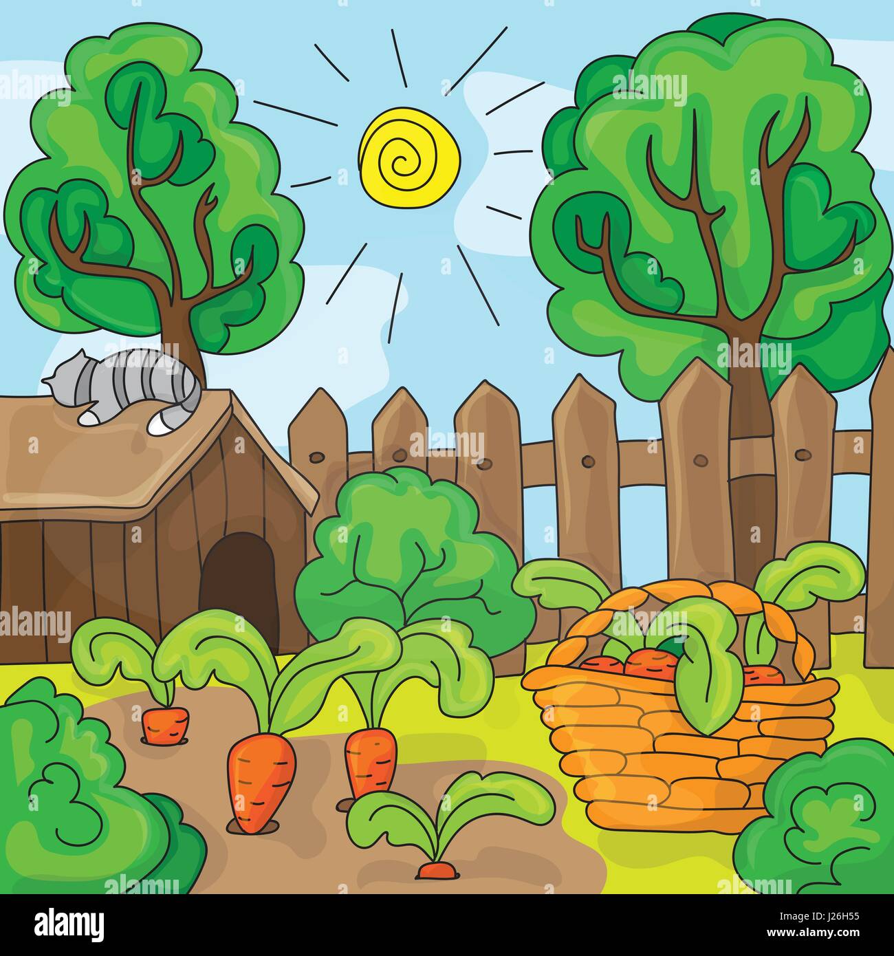 Jardin avec des carottes, Cartoon vector illustration Image Vectorielle
