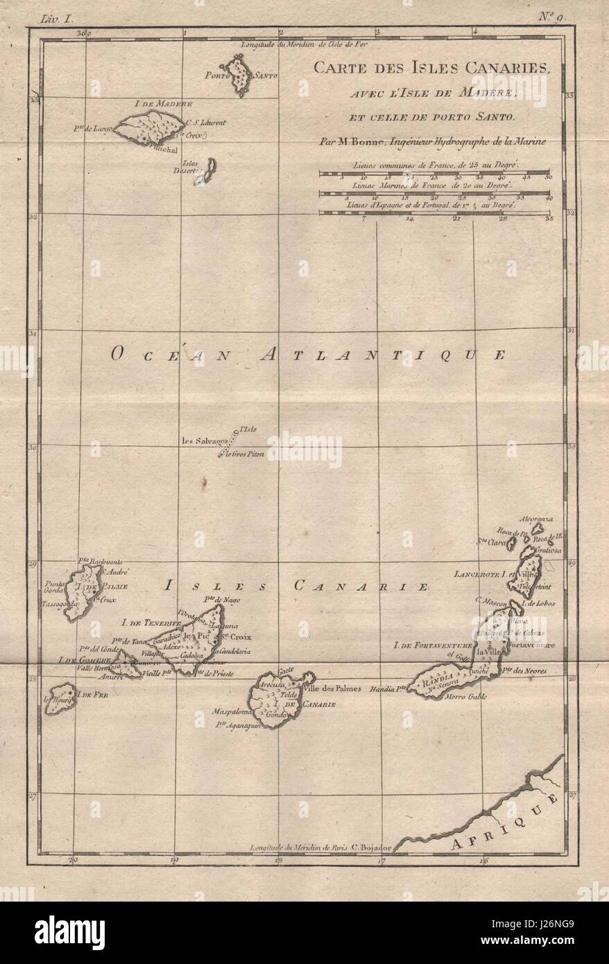 'Isles Canaries avec l'Isle de Madere et celle de Porto Santo'. BONNE CARTE 1780 Banque D'Images