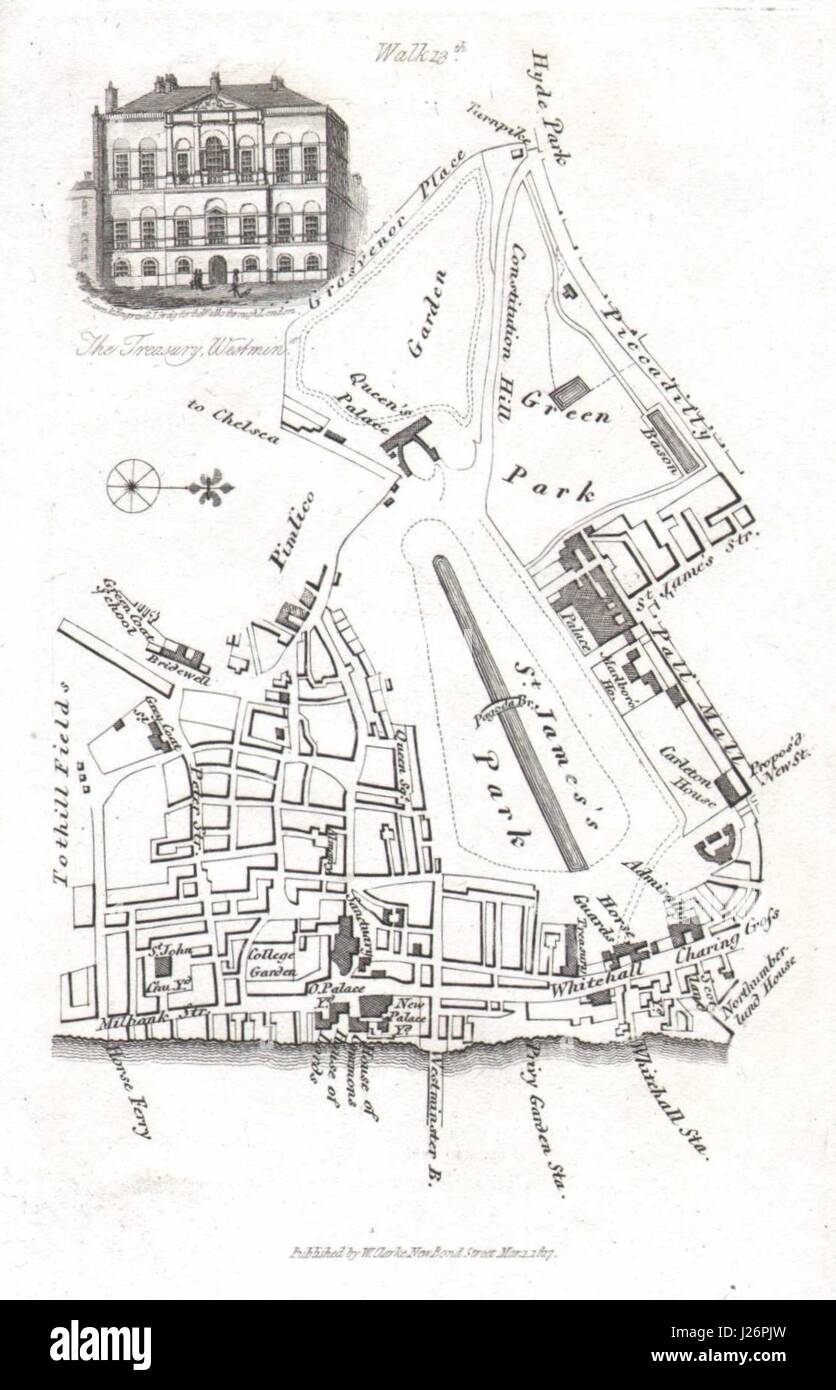 St James's Westminster/Green Park, Buckingham Palace 1817 Whitehall Trésor carte Banque D'Images