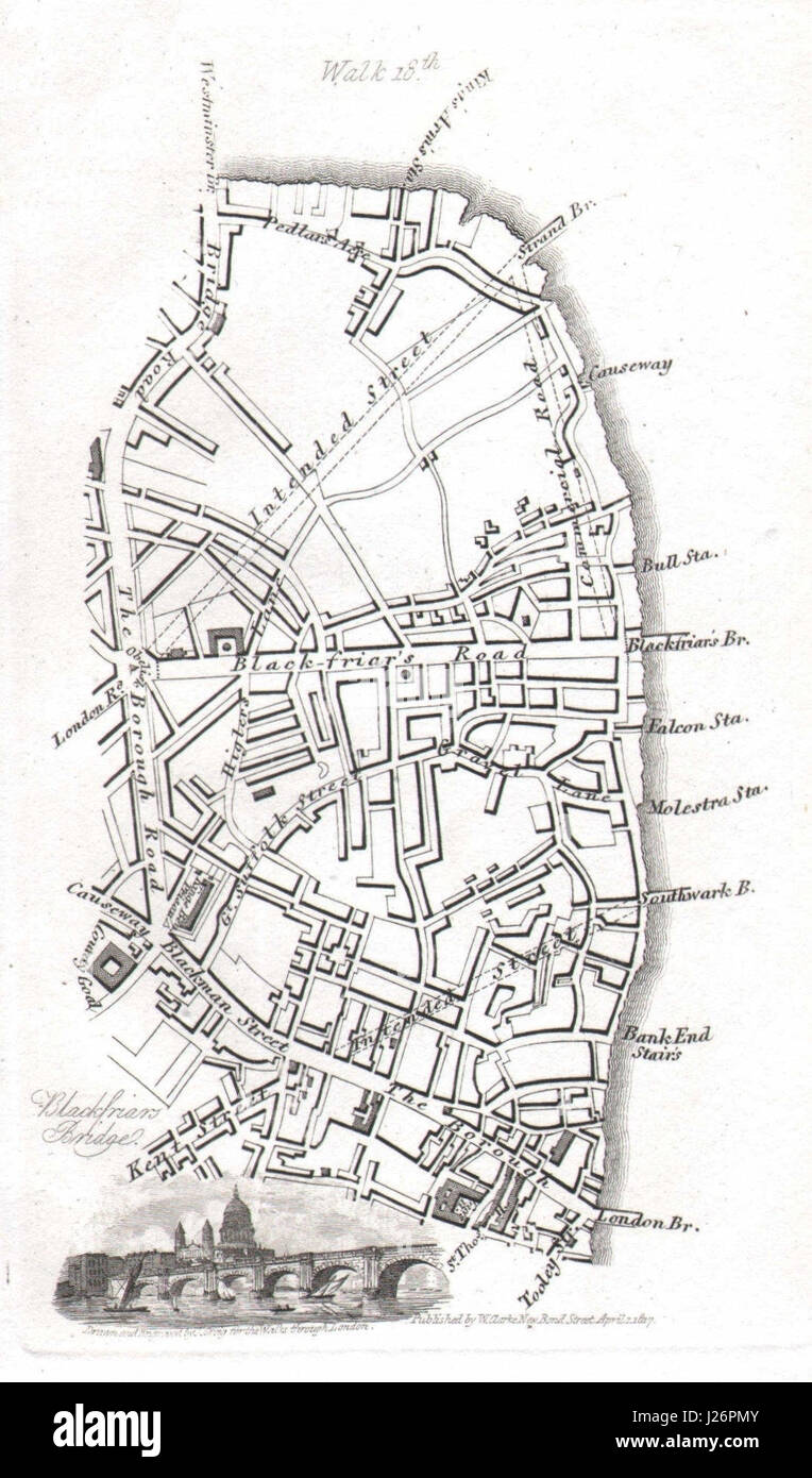 Southbank Southwark Borough Bankside Newington Waterloo London Bridge 1817 map Banque D'Images