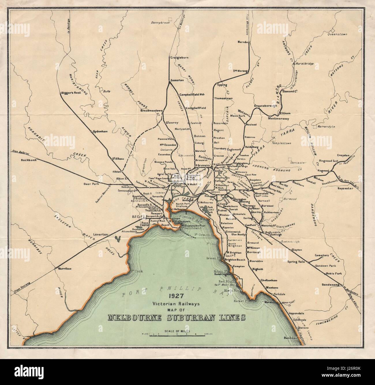 Victorian Railways plan de Melbourne. L'Australie 1927 ancien Banque D'Images